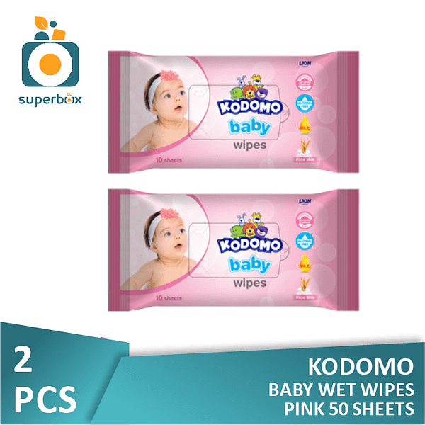 Kodomo Baby Wipes Pink 50s (Isi 2 Pcs)